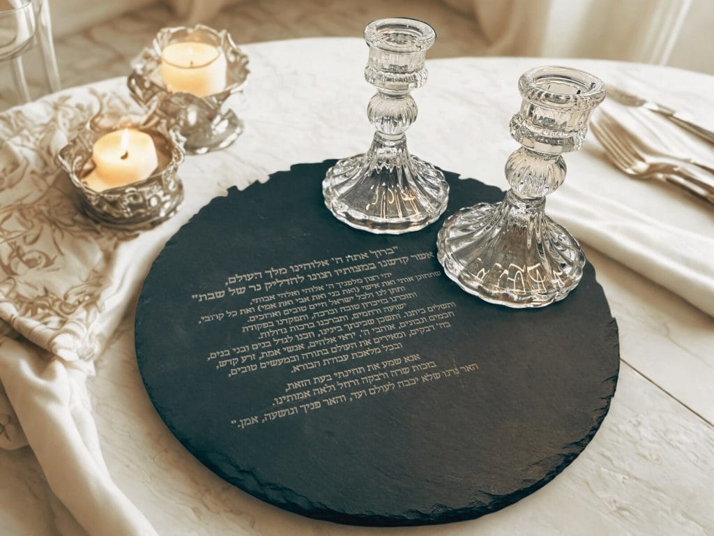 Shabbat Candle Holder with Engraved Blessing
