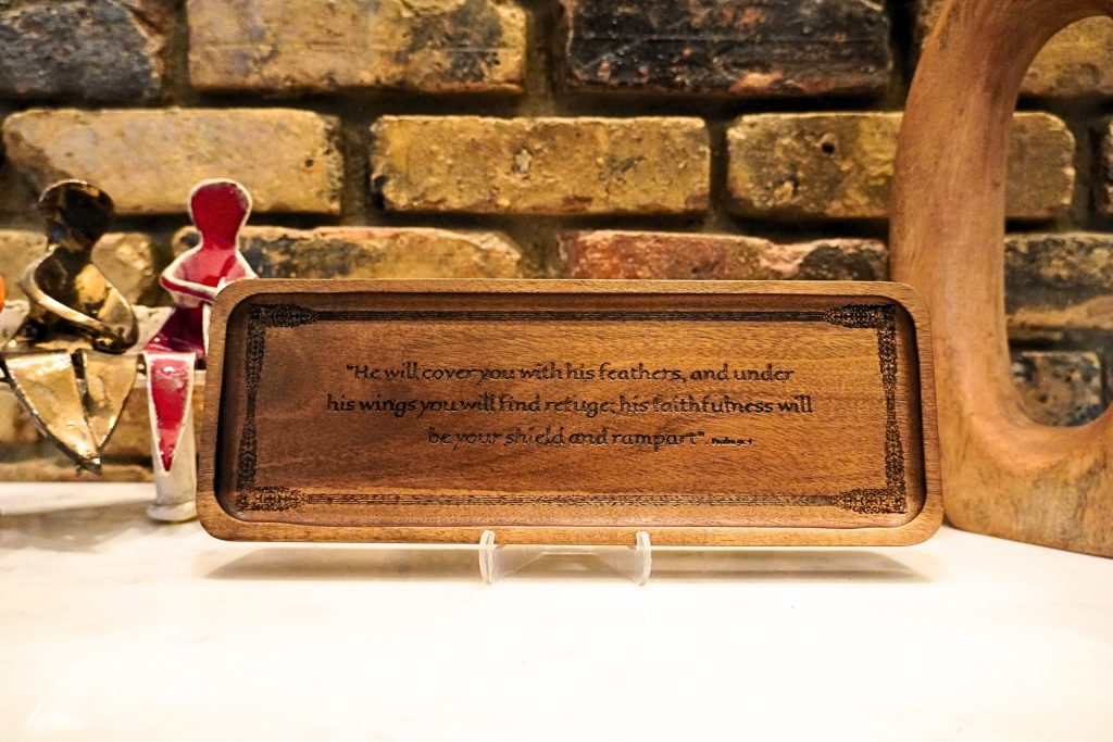 Psalm 91:4 "Shield & Rampart" Acacia Plaque