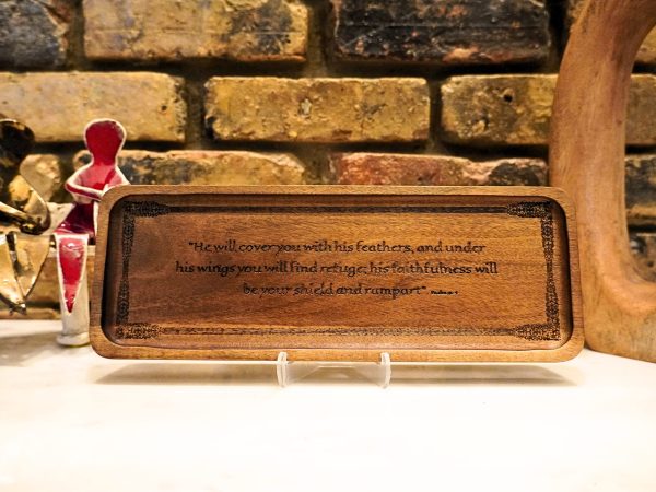 Psalm 91:4 "Shield & Rampart" Acacia Plaque