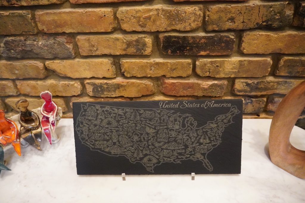 United States Map Engraved on Slate – Rustic Americana Home Decor