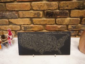 United States Map Engraved on Slate – Rustic Americana Home Decor