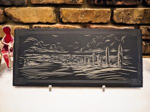 Tuscan Countryside Engraved Slate Plaque | Rustic Italian Landscape Wall Art | Elegant Black Slate Home Décor
