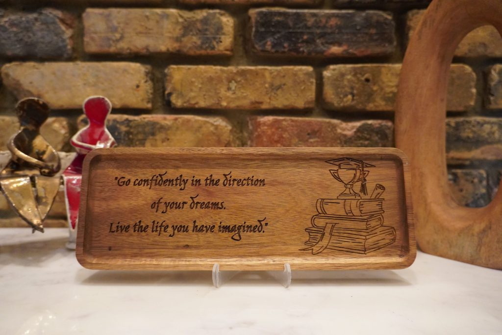 "Go Confidently" Scholarly Slate/ Acacia Wood