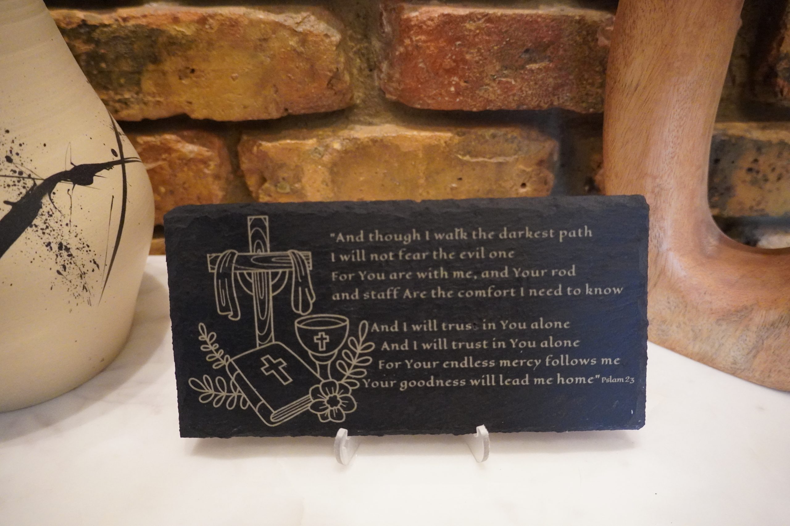 Psalm 23 "Darkest Path" Slate / Acacia Wood Plaque