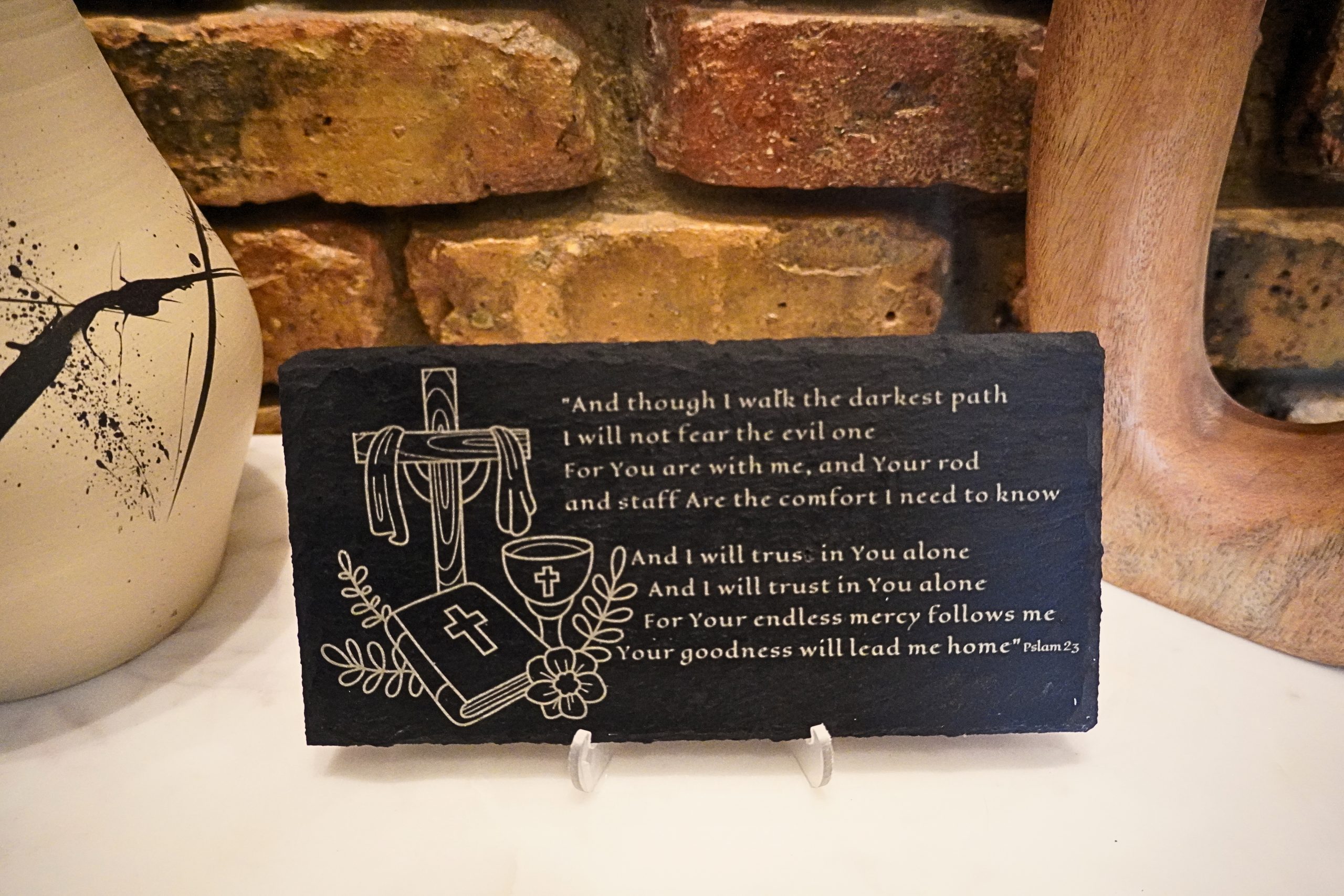 Psalm 23 "Darkest Path" Slate / Acacia Wood Plaque - Image 2