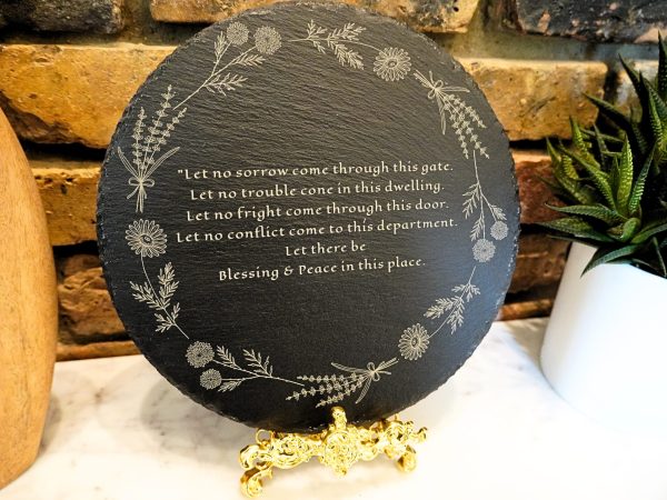 Floral House Blessing Round Slate