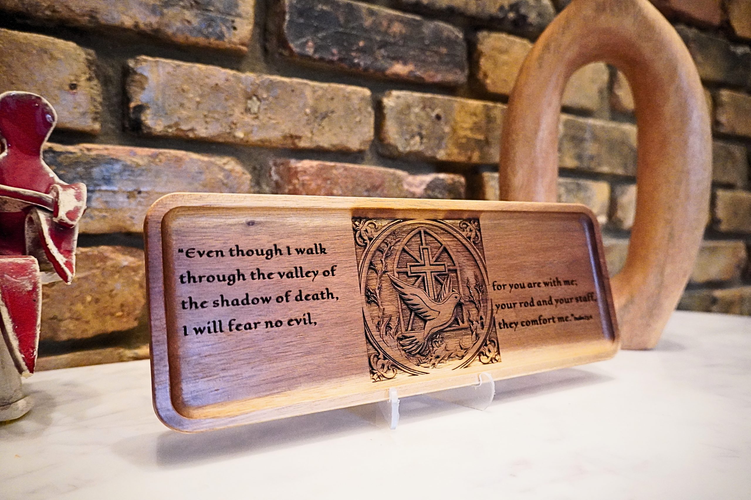 Acacia Wood Psalm 23:4 Plaque