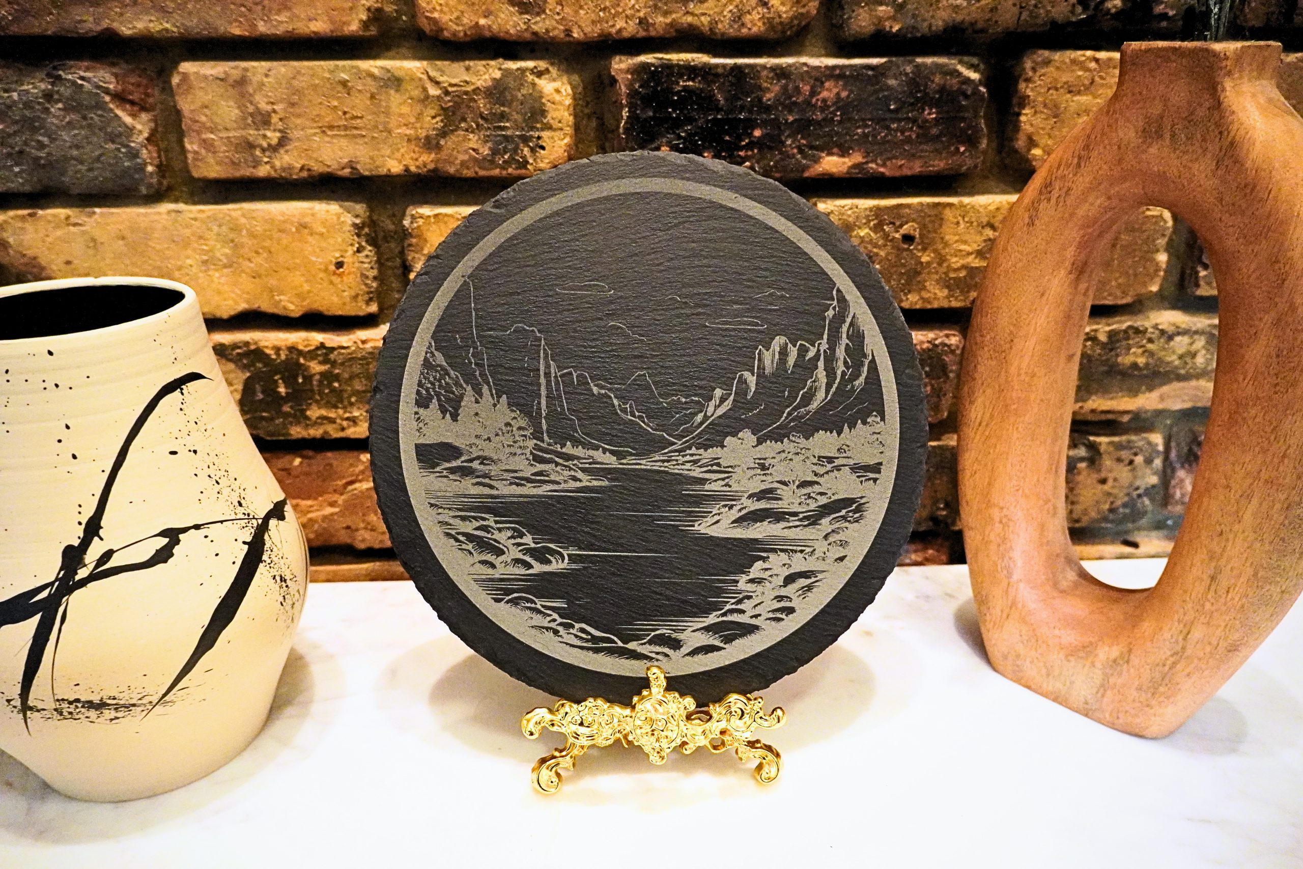 Mountain River Scenic Round Slate