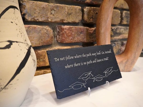 "Leave a Trail" Graduation Acacia / Black Slate Plaque