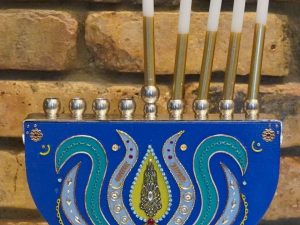 Modern Blue & Teal Hanukkah Menorah