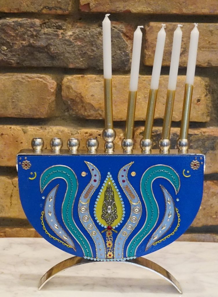 Modern Blue & Teal Hanukkah Menorah