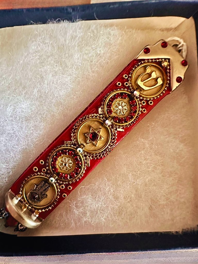Ornate Red 'Hamsa & Star' Mezuzah